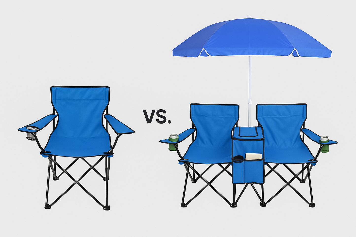 All-in-One Double Camping Chair Set with Umbrella