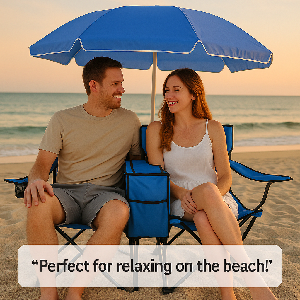 All-in-One Double Camping Chair Set with Umbrella