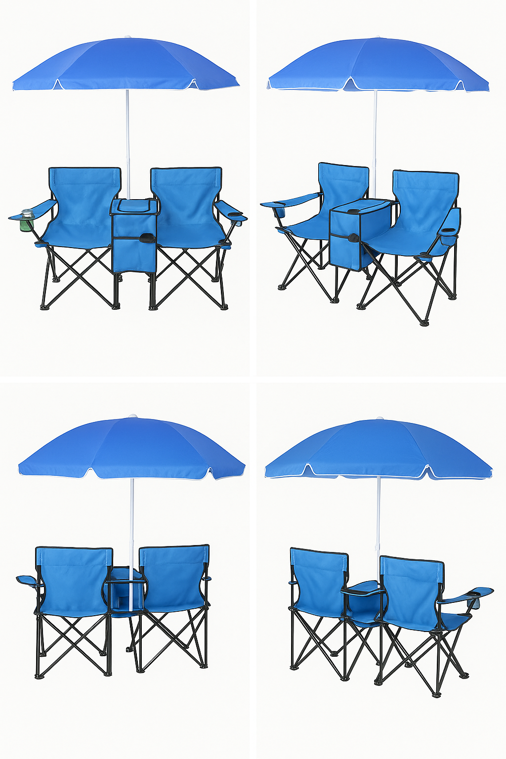 All-in-One Double Camping Chair Set with Umbrella