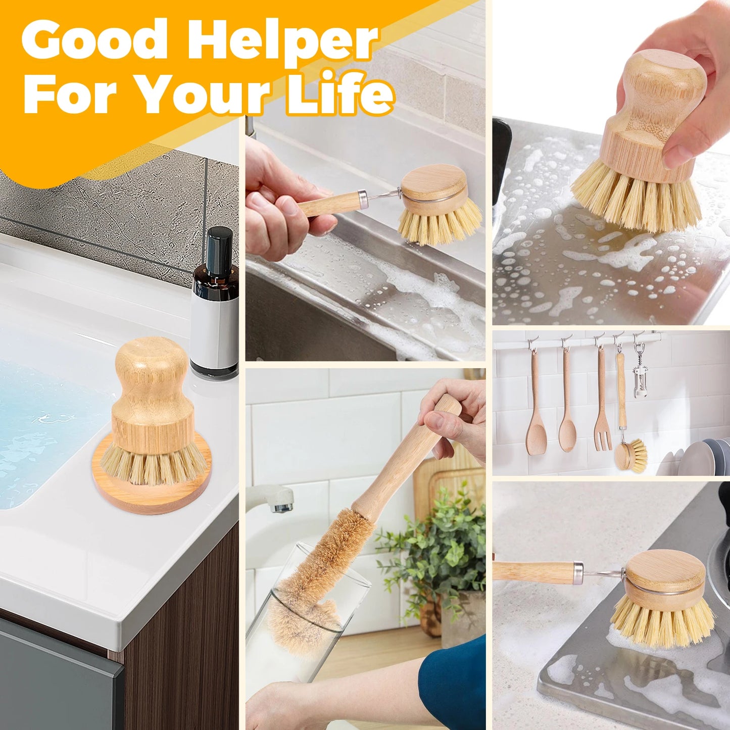 5Pcs Bamboo Dish Brush Set