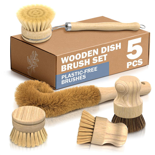 5Pcs Bamboo Dish Brush Set