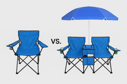 All-in-One Double Camping Chair Set with Umbrella
