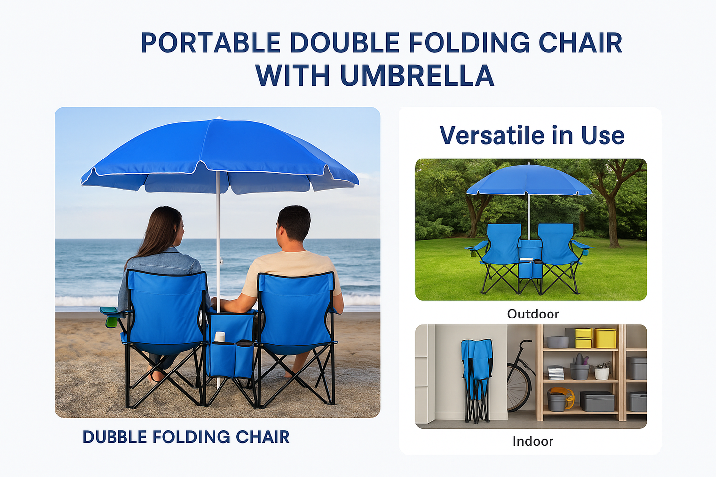 All-in-One Double Camping Chair Set with Umbrella
