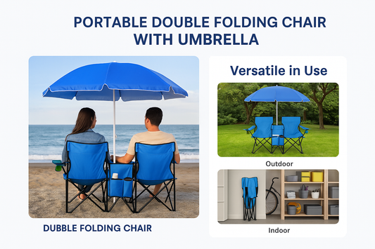 All-in-One Double Camping Chair Set with Umbrella