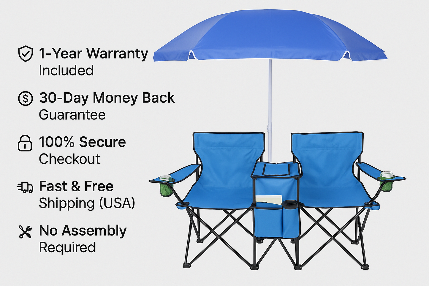 All-in-One Double Camping Chair Set with Umbrella
