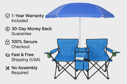 All-in-One Double Camping Chair Set with Umbrella
