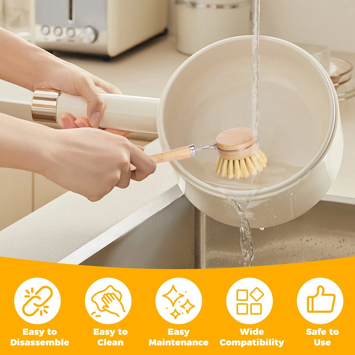 5Pcs Bamboo Dish Brush Set