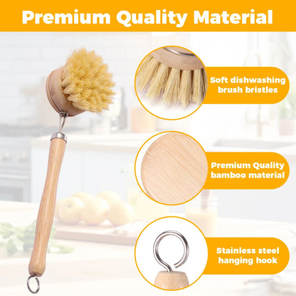 5Pcs Bamboo Dish Brush Set