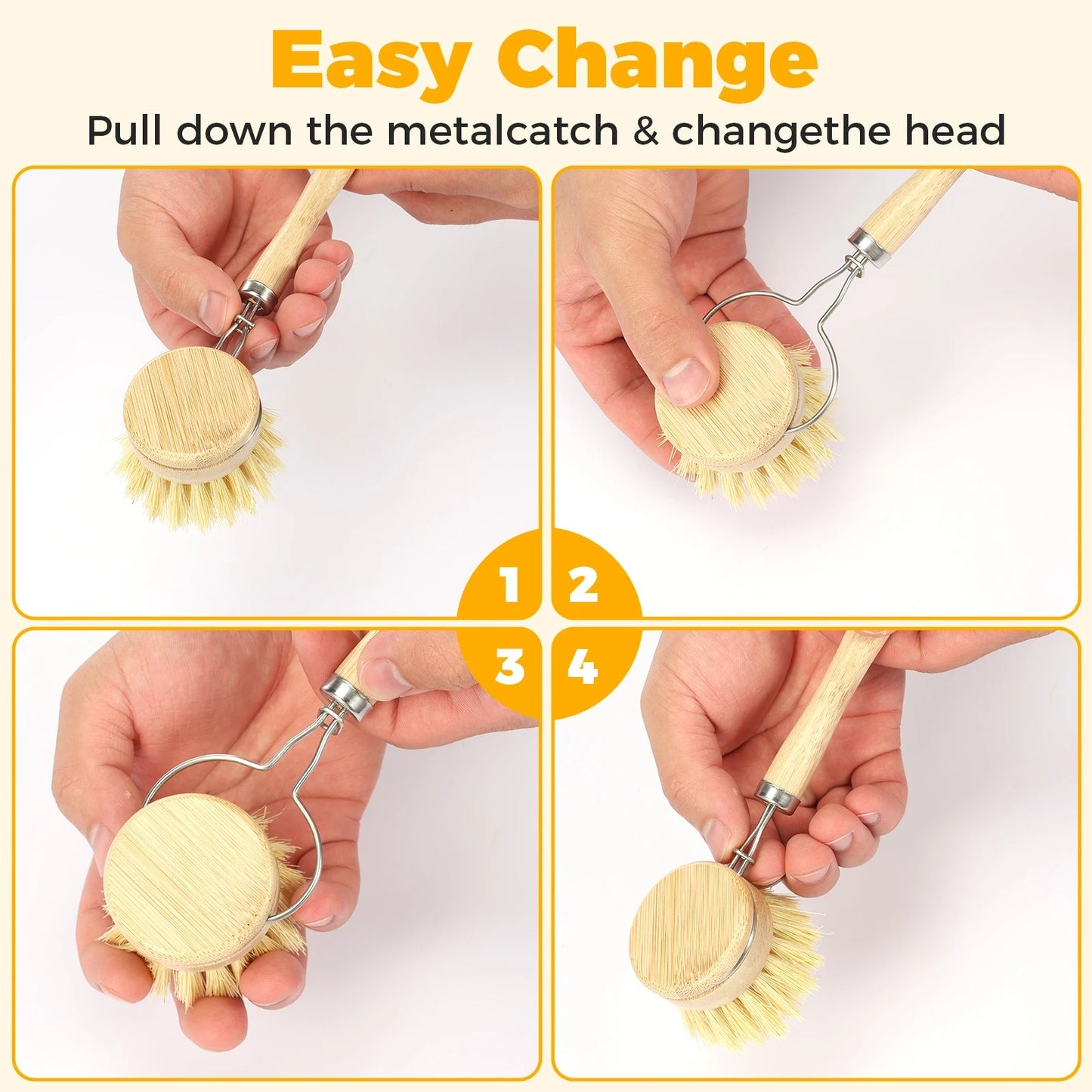 5Pcs Bamboo Dish Brush Set